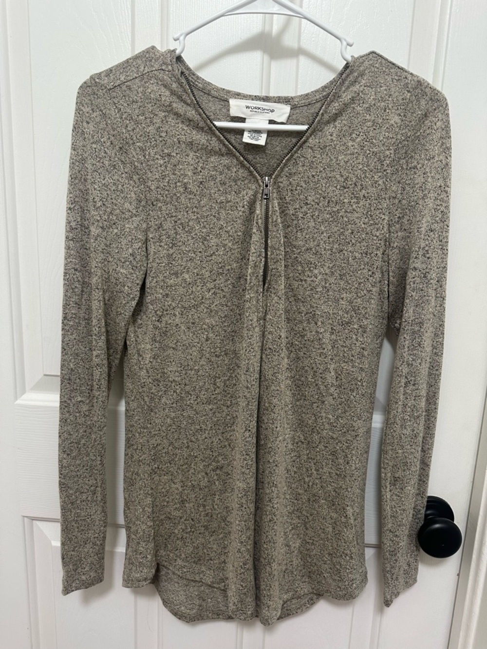 0006Workshop Republic Clothing Heathered Taupe Zip Cardigan - Neutral medium